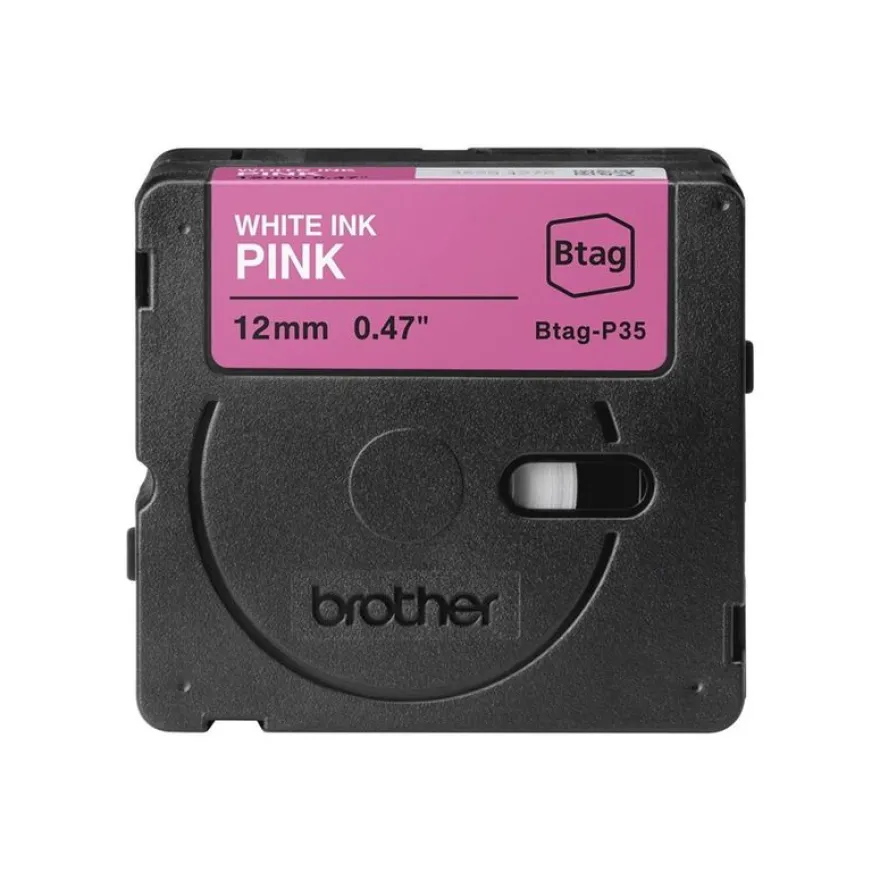 Brother BTAG-P35 - Blanc sur rose - Rouleau (1,2 cm x 4 m)
