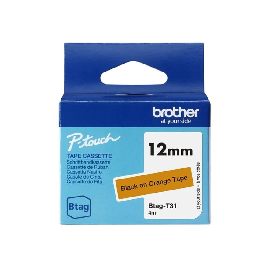Brother BTAG-T31 - Noir sur orange - Rouleau (1,2 cm x 4 m)