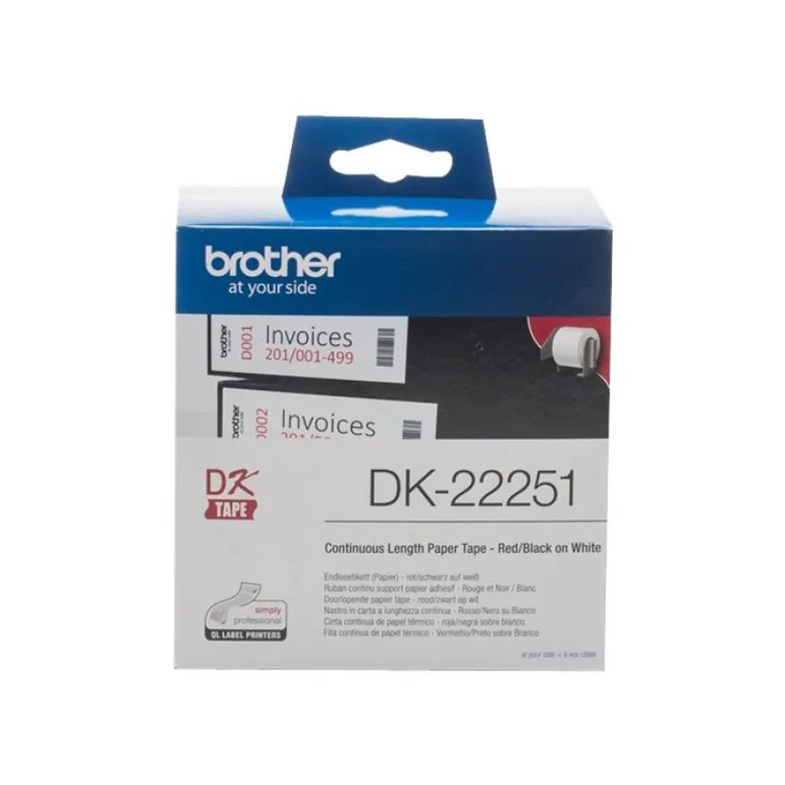 Brother DK-22251 - Ruban d'étiquettes auto-adhésives - 1 rouleau (62 mm x 15 m) - fond blanc écriture noire ou rouge