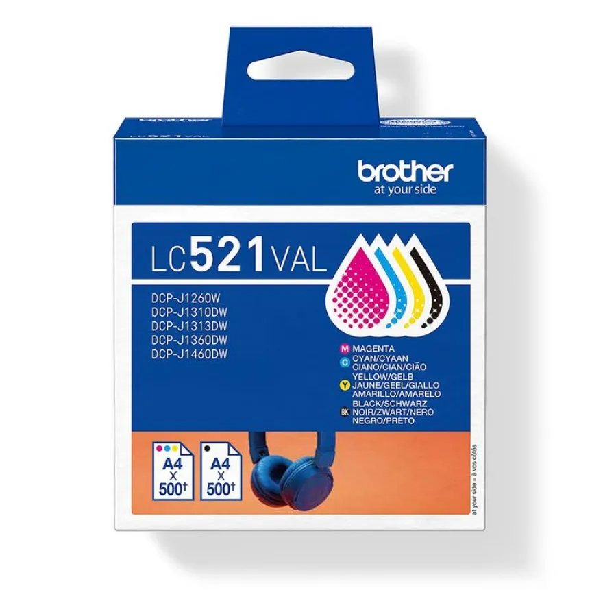 Brother LC521 - Pack de 4 - noir, cyan, magenta, jaune - cartouche d'encre originale