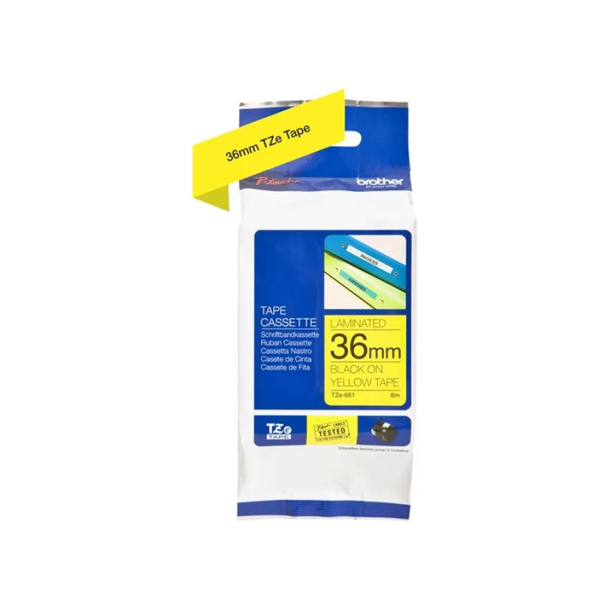 Brother TZe661 - Ruban d'étiquettes auto-adhésives - 1 rouleau (36 mm x 8 m) - fond jaune écriture noire
