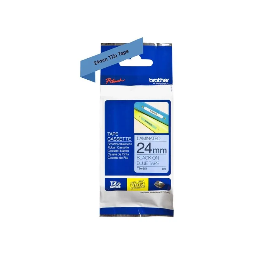 Brother TZe551 - Ruban d'étiquettes auto-adhésives - 1 rouleau (24 mm x 8 m) - fond bleu écriture noire