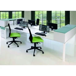 Bureau Bench IRIS - L180 cm - Plan suivant - Pieds blanc - plateau imitation Chêne clair