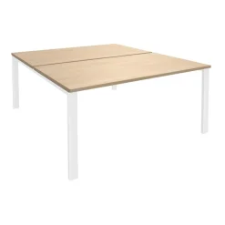 Bureau Bench IRIS - L140 cm - Plan de départ - Pieds blanc - plateau imitation Chêne clair