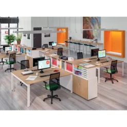 Bureau Bench IRIS - L140 cm - Plan de départ - Pieds blanc - plateau imitation Chêne clair
