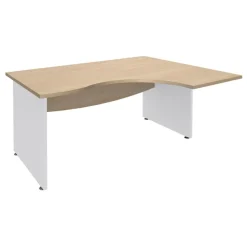 Bureau compact à droite DUAL - L180 cm - Pieds blanc - plateau imitation Chêne clair (Pieds de renfort ou caisson bout de bureau obligatoire à rajouter - non inclus)