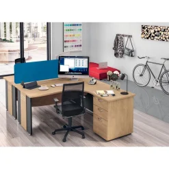 Bureau compact à droite DUAL - L180 cm - Pieds blanc - plateau imitation Chêne clair (Pieds de renfort ou caisson bout de bureau obligatoire à rajouter - non inclus)