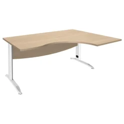 Bureau compact à droite IDRA - L160 cm - Pieds blanc - plateau imitation Chêne clair (Pieds de renfort obligatoire à rajouter - non inclus)