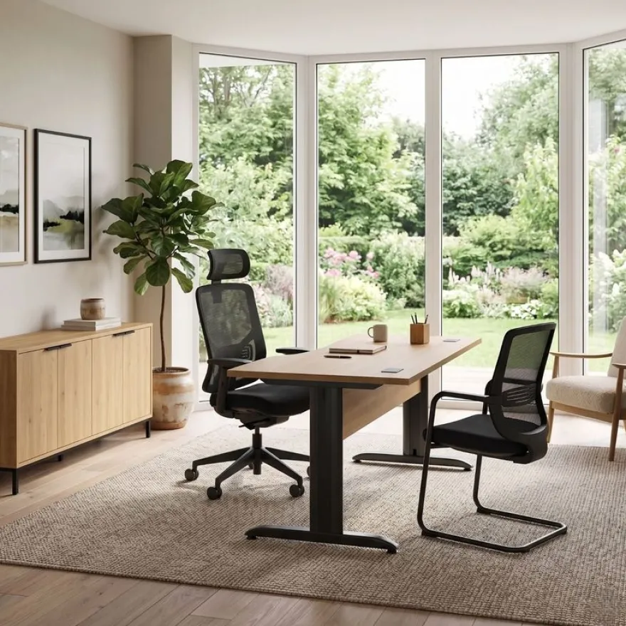 Bureau compact à gauche JAZZ+ - L160 cm - Pieds métal - chêne du bocage