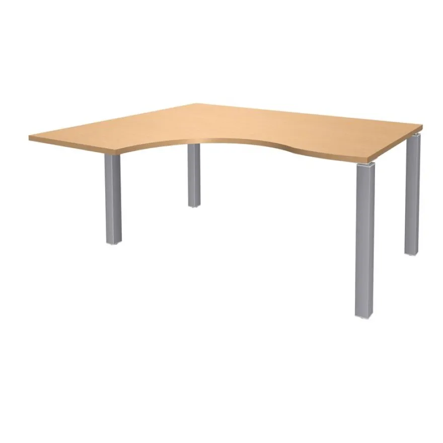 Bureau compact EXPRIM - L180 cm - Retour gauche - Plateau imitation Hêtre - Pieds alu (Pieds de renfort obligatoire à rajouter - non inclus)