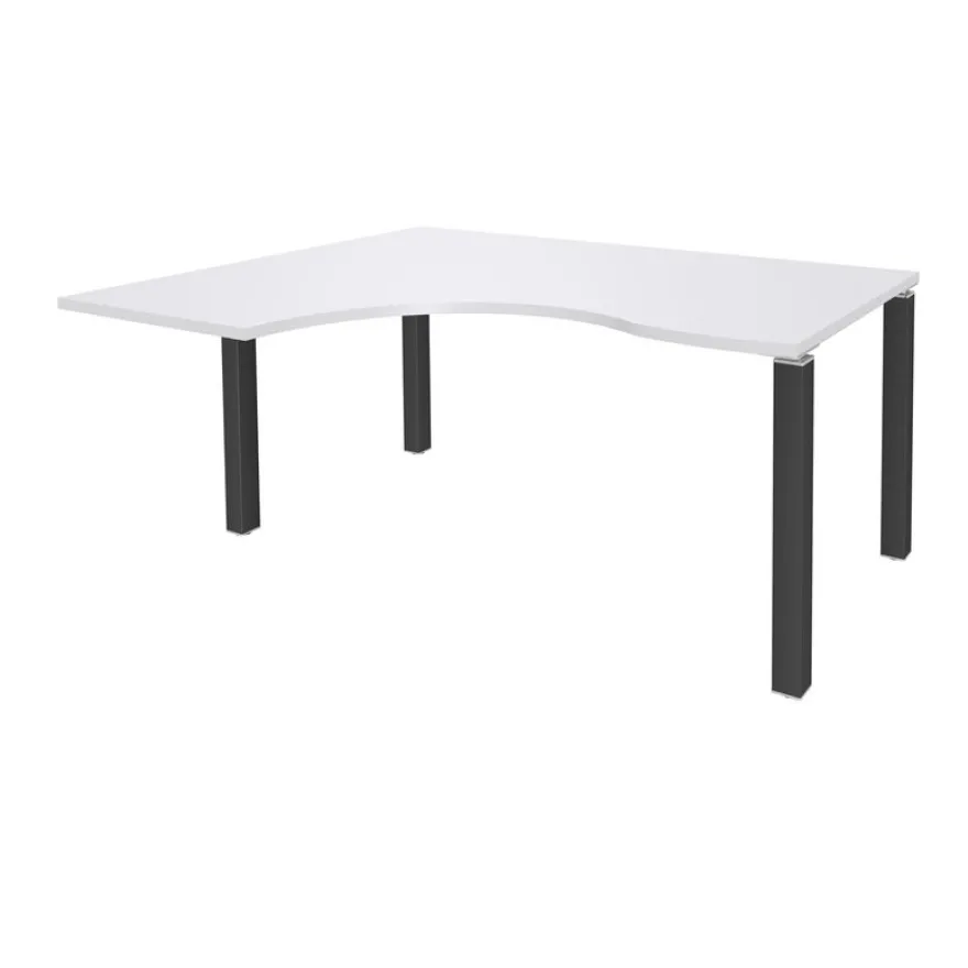 Bureau compact EXPRIM - L180 cm - Retour gauche - Plateau Blanc perle - Pieds carbone (Pieds de renfort obligatoire à rajouter - non inclus)