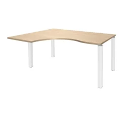 Bureau compact EXPRIM - L180 cm - Retour gauche - Plateau imitation Chêne clair - Pieds blanc (Pieds de renfort obligatoire à rajouter - non inclus)