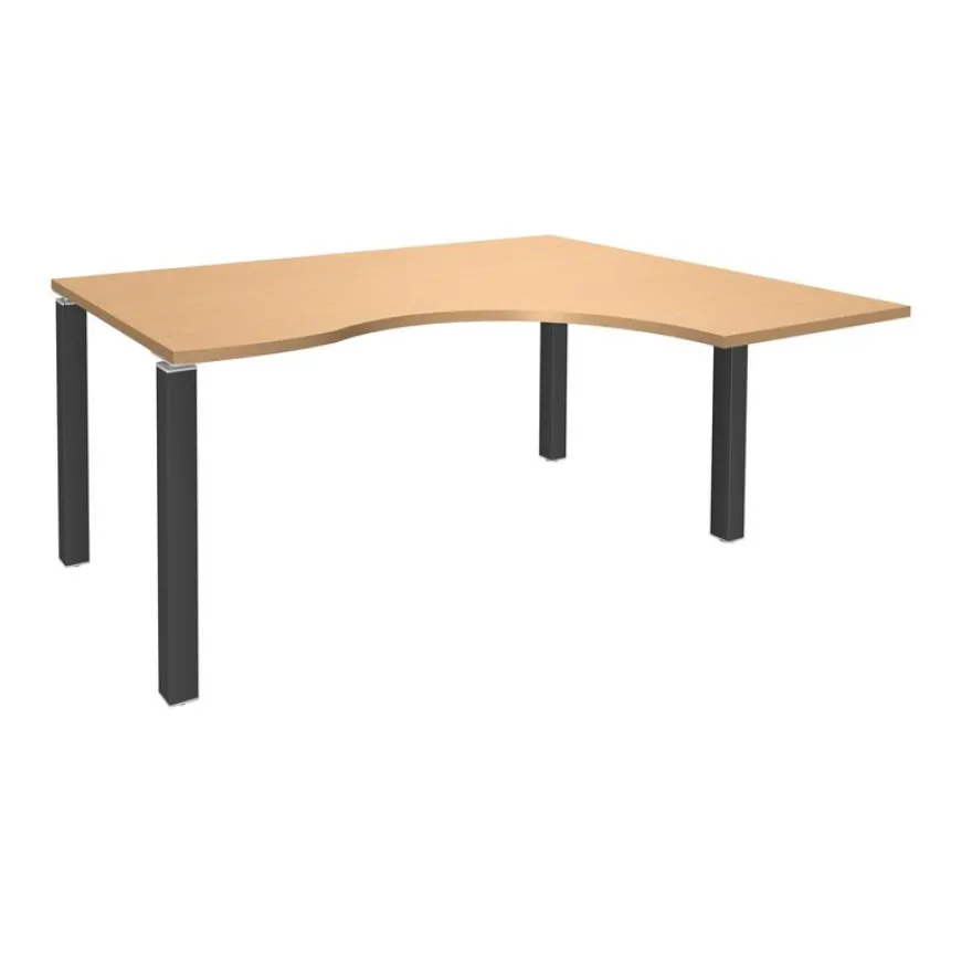 Bureau compact EXPRIM - L180 cm - Retour droite - Plateau imitation Hêtre - Pieds carbonne (Pieds de renfort obligatoire à rajouter - non inclus)
