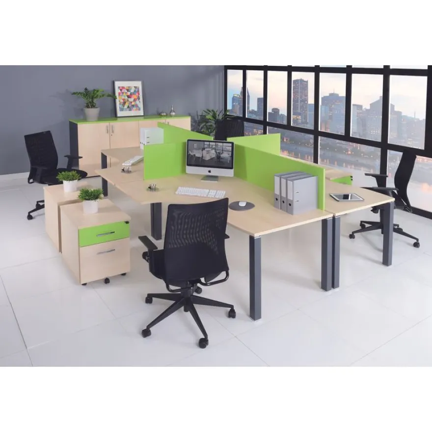Bureau compact EXPRIM - L180 cm - Retour droite - Plateau imitation Hêtre - Pieds carbonne (Pieds de renfort obligatoire à rajouter - non inclus)