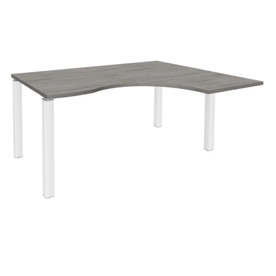 Bureau compact EXPRIM - L180 cm - Retour droite - Plateau imitation Chêne gris - Pieds blanc (Pieds de renfort obligatoire à rajouter - non inclus)