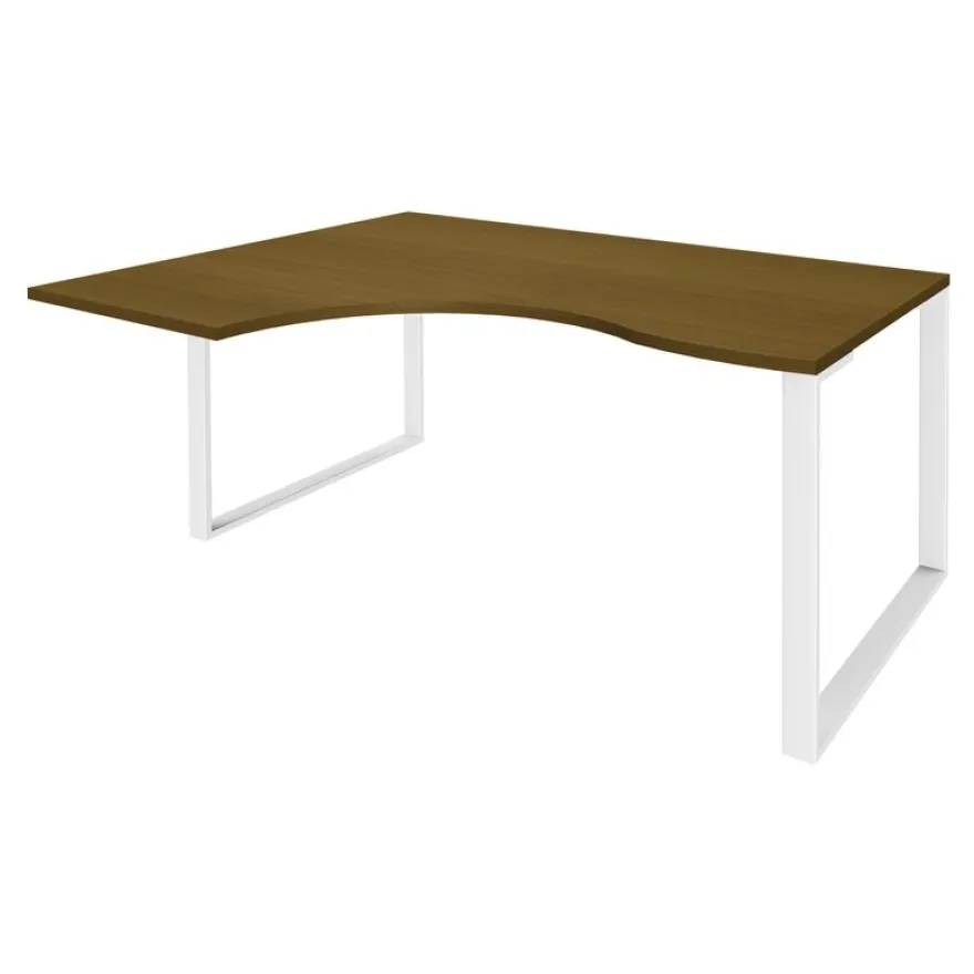 Bureau compact LOFTER - L160 cm - Retour à gauche - Plateau imitation noyer - pied blanc - (pied de renfort obligatoire à rajouter - non inclus)