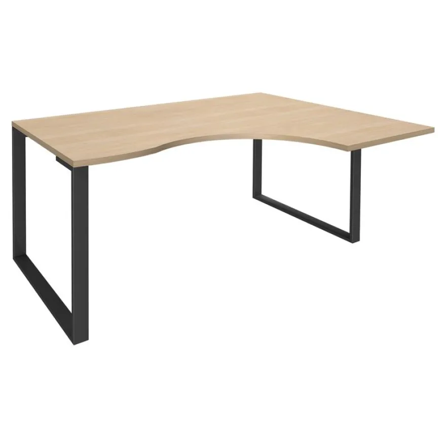 Bureau compact LOFTER - L180 cm - Retour à droite - Plateau imitation chêne clair - pied Carbone - (pied de renfort obligatoire à rajouter - non inclus)