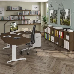 Bureau compact manager retour à droite IDRA - L200 cm - pieds anthracite - Chêne gris (pied de renfort obligatoire à rajouter - non inclus)