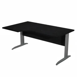 Bureau compact Trend - L160 cm - retour à gauche - Pieds métals anthracite - plateau imitation frêne noir - (pieds de renfort obligatoire à rajouter - non inclus)