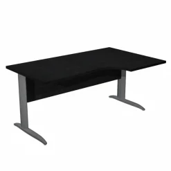 Bureau compact Trend - L160 cm - retour à droite - Pieds métals anthracite - plateau imitation frêne noir - (pieds de renfort obligatoire à rajouter - non inclus)