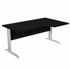 Bureau compact Trend - L160 cm - retour à droite - Pieds métals effet chromé - plateau imitation frêne noir - (pieds de renfort obligatoire à rajouter - non inclus)