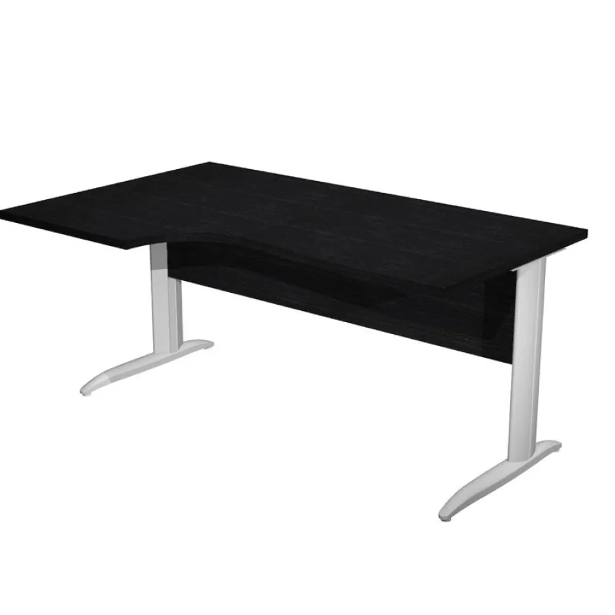 Bureau compact Trend - L160 cm - retour à gauche - Pieds métals alu - plateau imitation frêne noir (pied de renfort obligatoire à rajouter - non inclus)