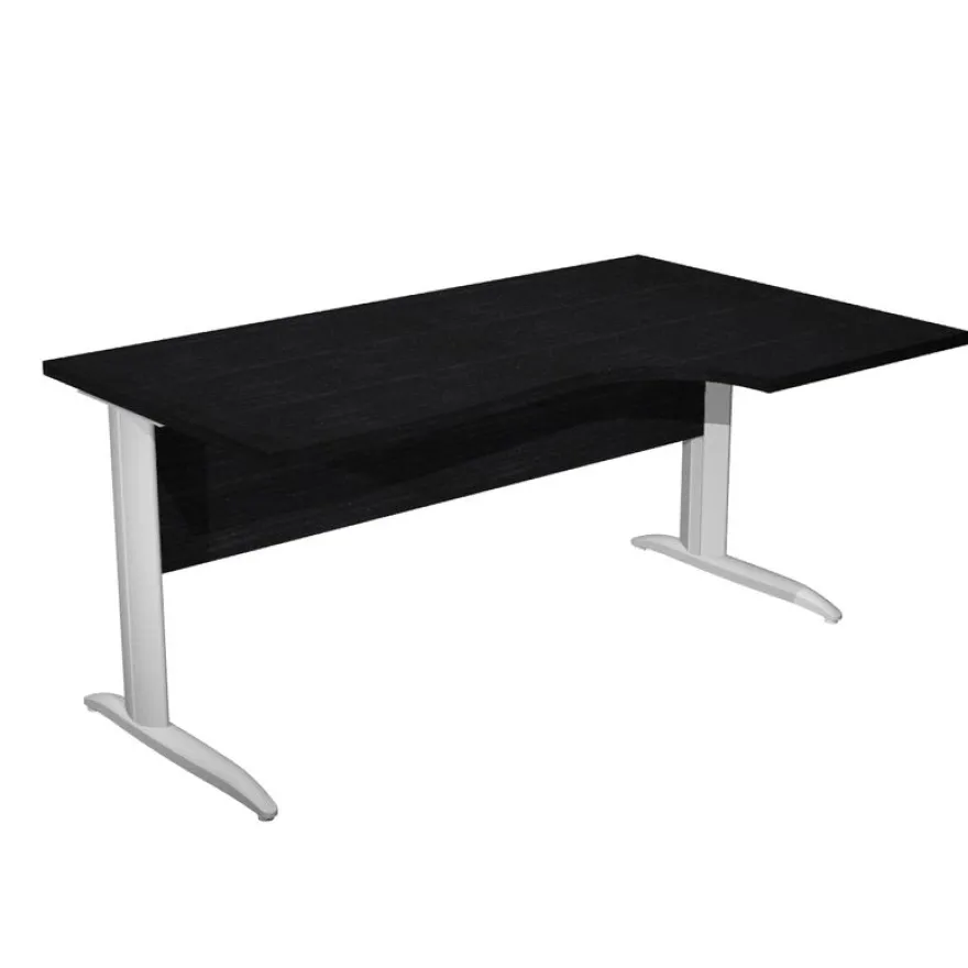 Bureau compact Trend - L160 cm - retour à droite - Pieds métals alu - plateau imitation frêne noir (pied de renfort obligatoire à rajouter - non inclus)