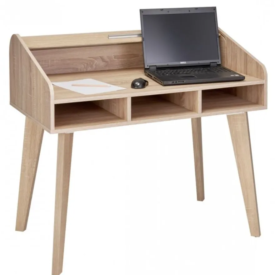 Bureau Cylindre Vintage - Pieds Chêne - 3 Niches - Rideau blanc