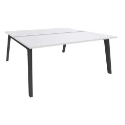 Bureau double STEELY - L120 cm - Elément de départ - Pieds carbone - plateau Blanc perle