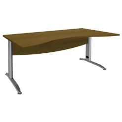Bureau double vague symétrique IDRA - L180 cm - pieds alu - plateau imitation noyer