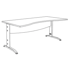 Bureau double vague symétrique IDRA - L180 cm - pieds alu - plateau imitation noyer