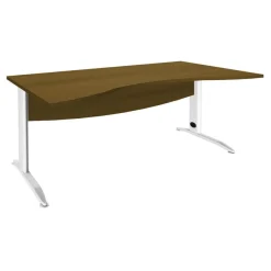 Bureau double vague symétrique IDRA - L180 cm - pieds blanc - plateau imitation noyer