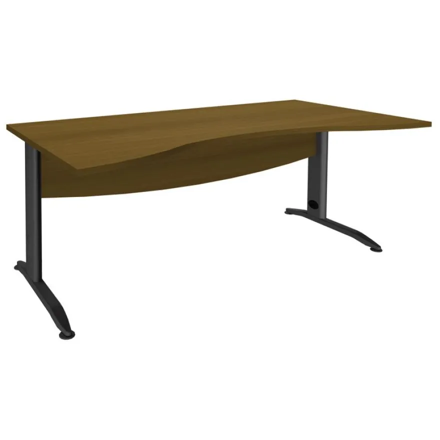 Bureau double vague symétrique IDRA - L180 cm - pieds anthracite - plateau imitation noyer
