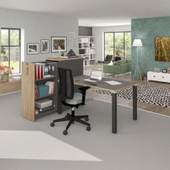 Bureau droit EXPRIM - L160 cm - Plateau imitation Chêne gris - Pieds blanc