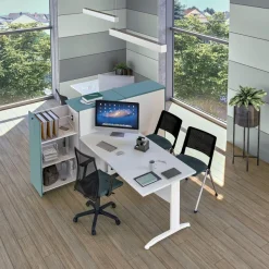 Bureau droit IDRA - L140 cm - Pieds alu - plateau imitation Chêne clair