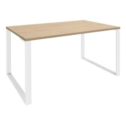 Bureau droit LOFTER - L180 cm - Plateau imitation chêne clair - pied Blanc