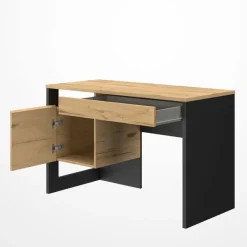 Bureau droit RUSSEL - 119 cm - 1 porte - Chêne helvezia et uni noir