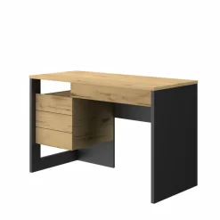 Bureau droit RUSSEL - 119 cm - 1 porte - Chêne helvezia et uni noir