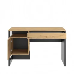 Bureau droit RUSSEL - 119 cm - 1 porte - Chêne helvezia et uni noir