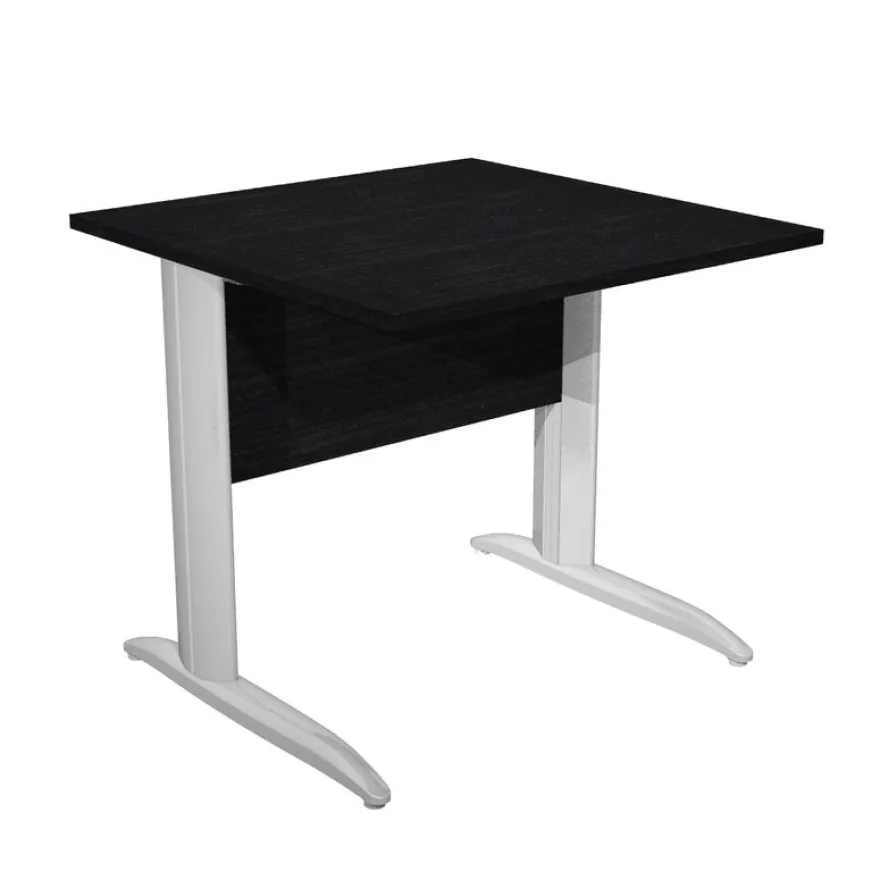 Bureau droit Trend - L80 - Pieds métals - plateau imitation frêne noir - pied effet chromé