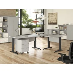 Bureau droit Trend - L140 - Pieds métals - plateau blanc - pied blanc