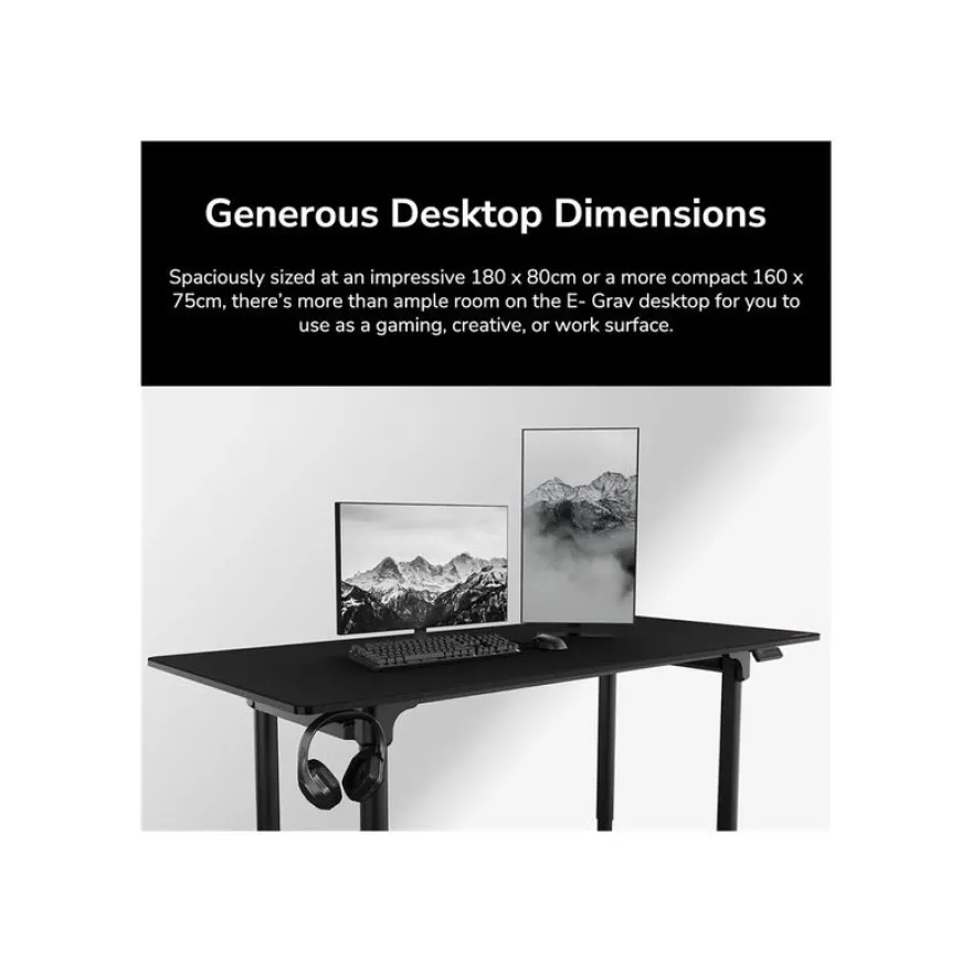 Bureau E-GRAV 180 - Bureau gaming assis/debout - réglage électrique - L180 cm - noir
