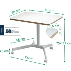 Bureau ERGO - Bureau assis-debout compact - réglable manuel 75-114cm - Blanc