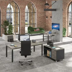 Bureau EXPRIM Manager - L200 x P100 x H72,5 cm - Plateau imitation chêne clair - Pieds carbone