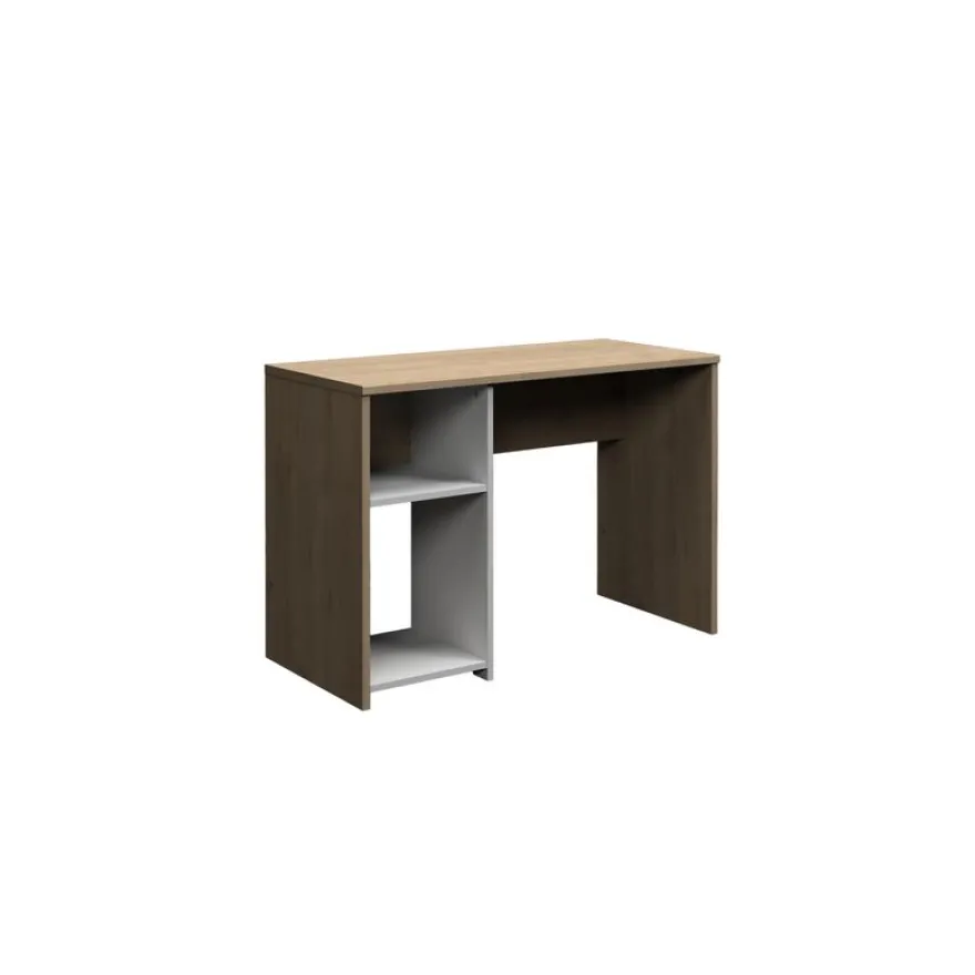 Bureau home office - Finition blanc et imitation chêne avec 1 partie rangement