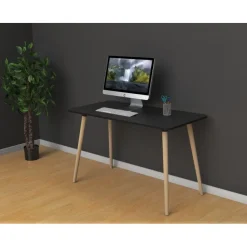 Bureau home office HOP - 114 x 60 cm - pied hêtre et plateau noir