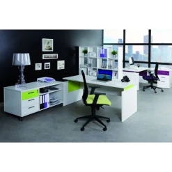 Bureau INEO JET UP Bureau Vallée - Réglable en hauteur - L160 x H74/78/82 x P80 cm - Pieds blanc - plateau imitation chêne clair - Entretoise Blanc