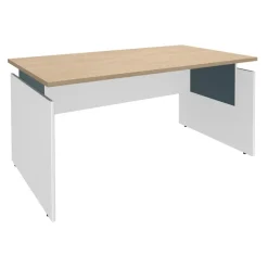Bureau INEO JET UP Bureau Vallée - Réglable en hauteur - L160 x H74/78/82 x P80 cm - Pieds blanc - plateau imitation chêne clair - Entretoise Bleue