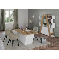 Bureau KHEOPS avec pied droit à droite - L200 - plateau imitation chêne clair - structure blanc perle