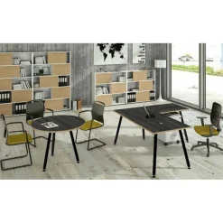 Bureau LEONARDO - 140 cm - Pieds métal noirs - Anthracite chants chêne